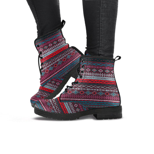 Red Boho Stripe Womens Boots
