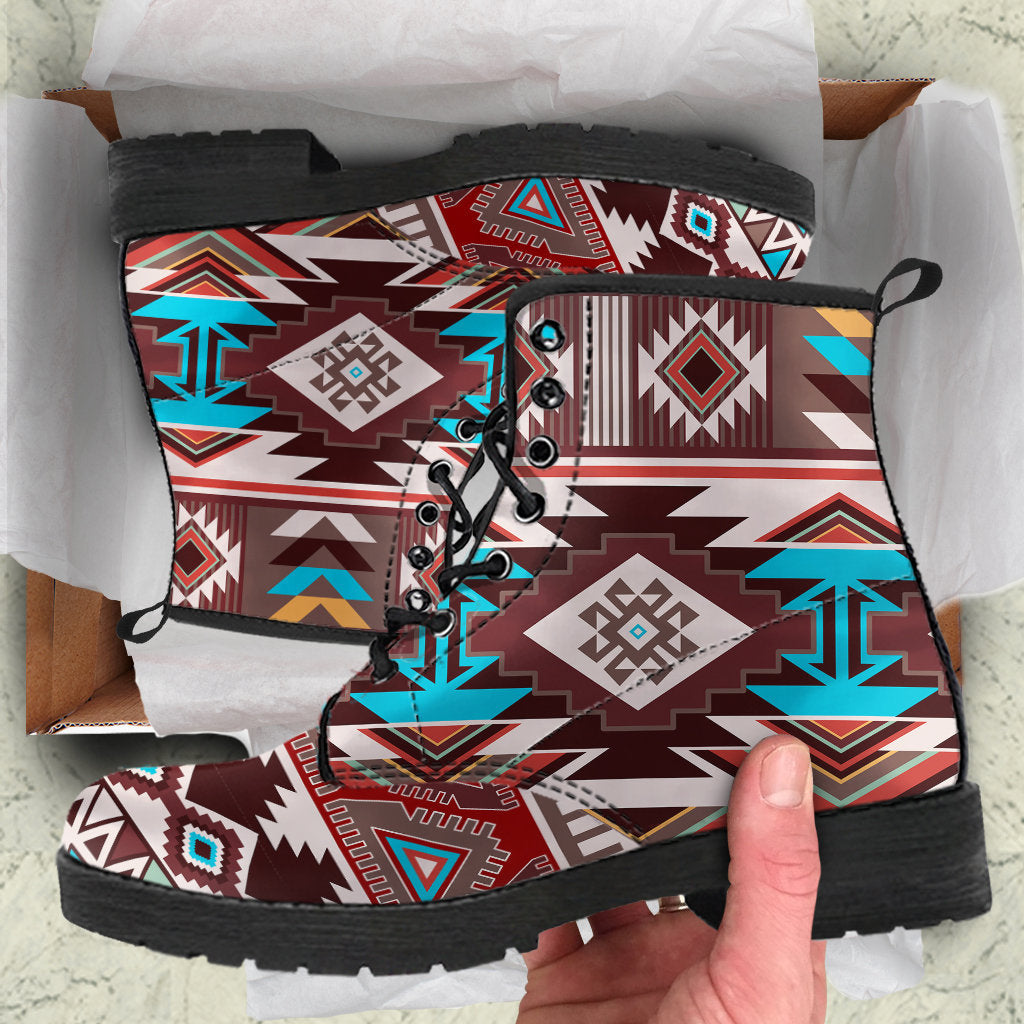 Brown Boho Aztec Womens Boots, Fashion Combat Boots, Vegan Leather Boots, Custom Shoes, Custom Boots, Cool Shoes