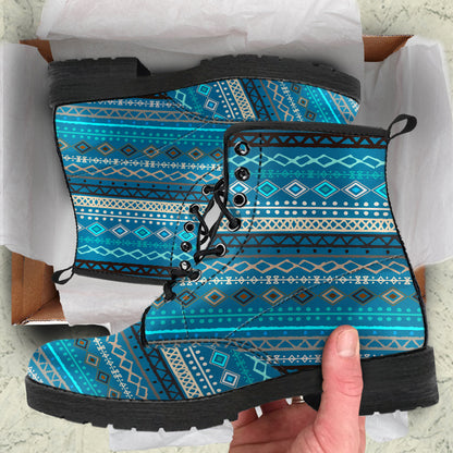 Light Green Teal Boho Stripes Womens Boots