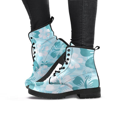 Light Green Teal Aloha Flowers Womens Boots