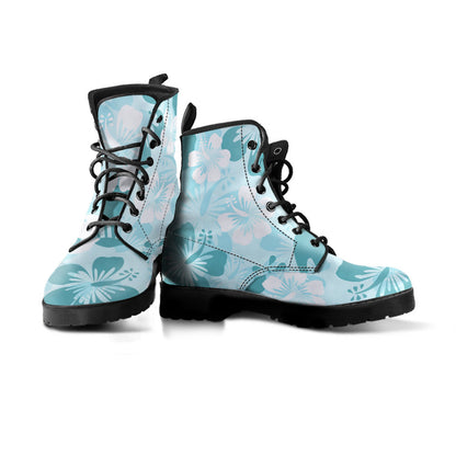 Light Green Teal Aloha Flowers Womens Boots