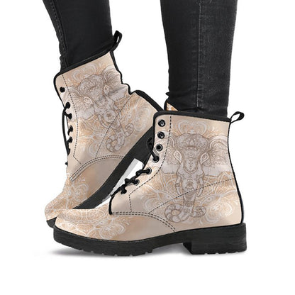 Beige printed boots with elephant mandala line artwork