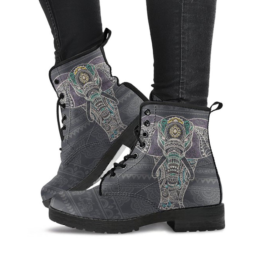 Dark grey boho elephant women’s printed boots – product image 1