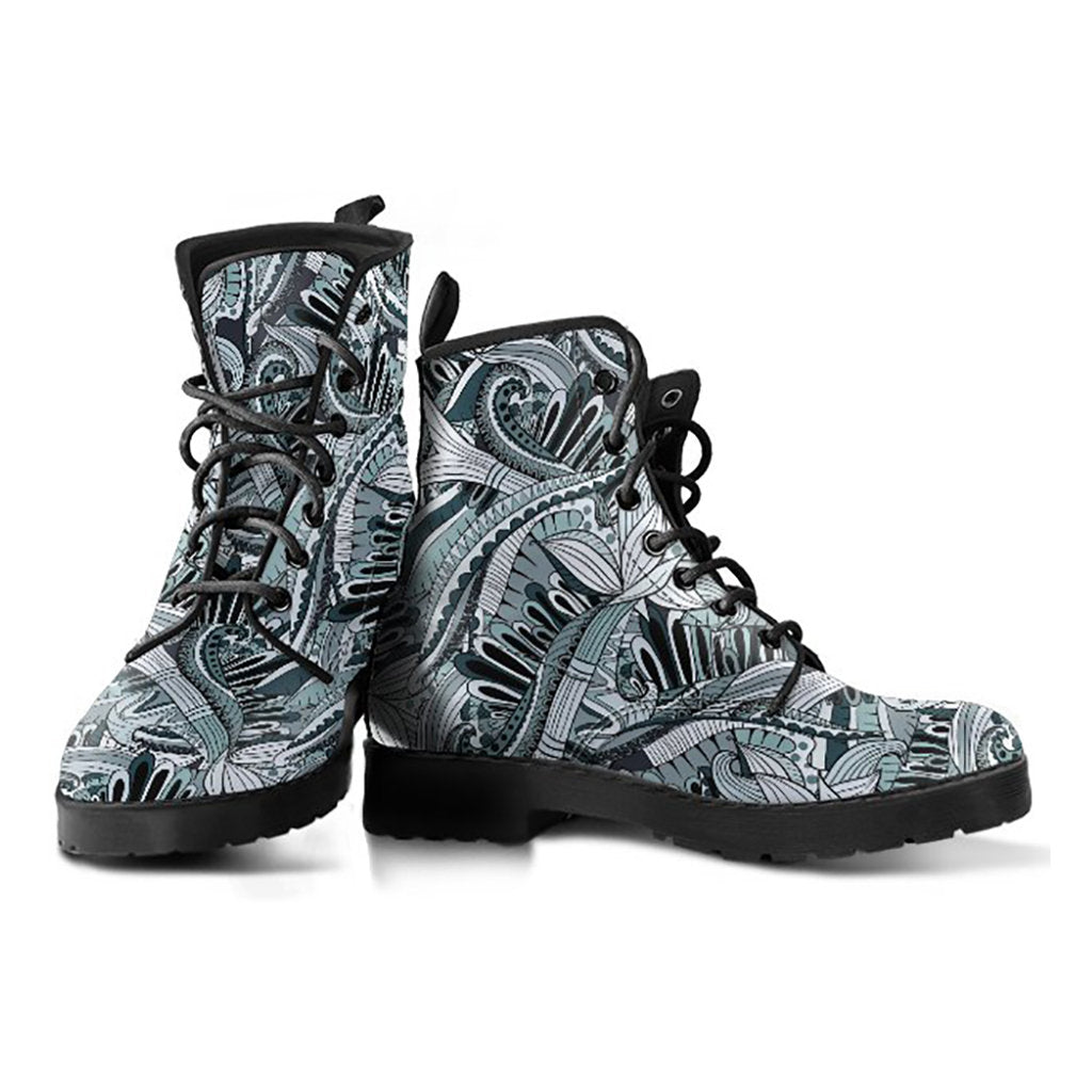 Black & White Funky Abstract Womens BootsFashion Combat Boots, Vegan Leather Boots, Custom Shoes, Custom Boots, Cool Shoes