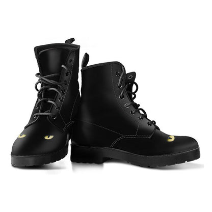 Black Cat Eyes Womens Boots Fashion Combat Boots, Vegan Leather Boots, Custom Shoes, Custom Boots, Cool Shoes