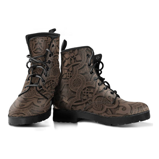 Brown Decor Womens Boots, Fashion Combat Boots, Vegan Leather Boots, Custom Shoes, Custom Boots, Cool Shoes