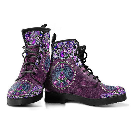 Purple Peace Sign Mandala Decor Womens Boots