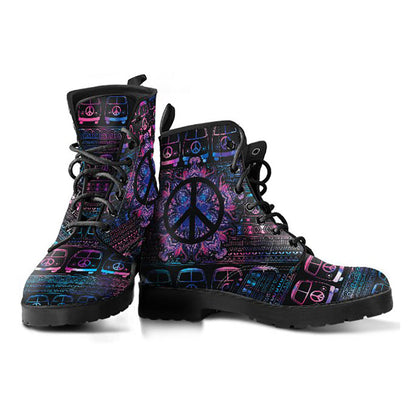 Hippie van and peace sign printed boots, alternate angle