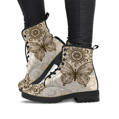 Beige Boho Butterfly Mandala Women's Boots
