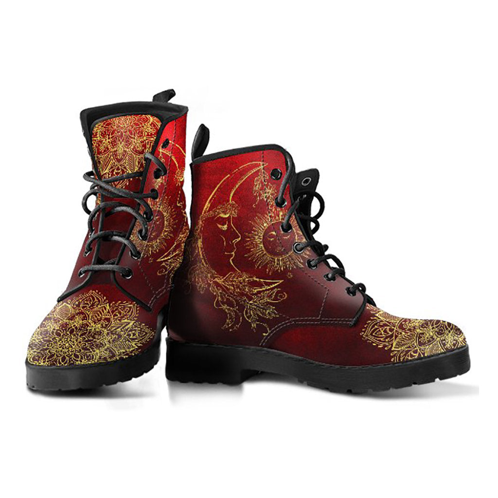 Red sun and moon mandala women’s printed boots – product image 2