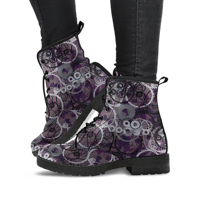 Purple Steampunk Gear Printed Boots