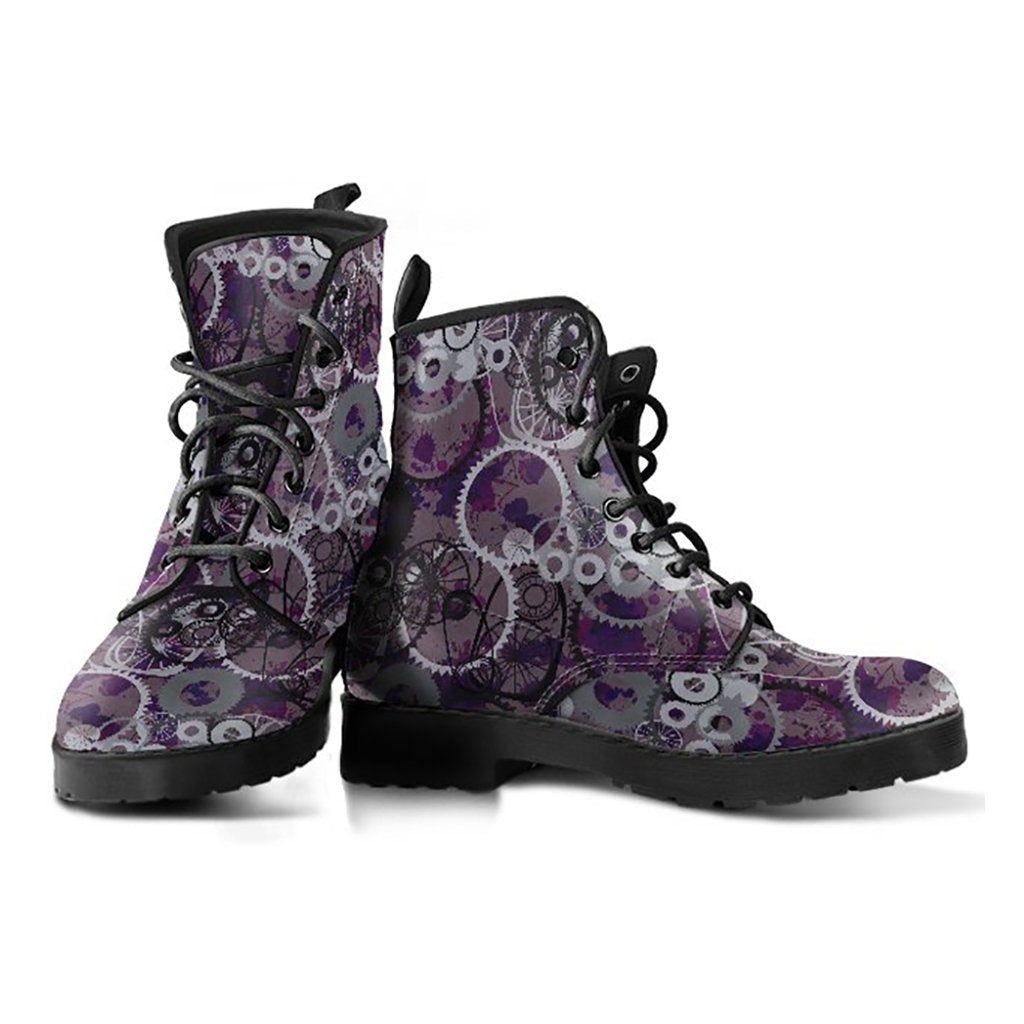 Purple Steampunk Gear Printed Boots