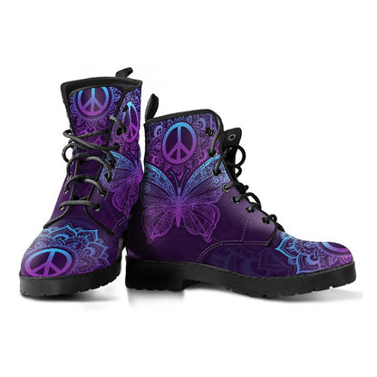 Purple butterfly peace sign mandala women’s printed boots – product image 2