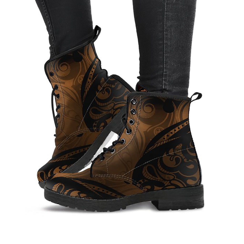 Brown Tree of Life Decor Brown, Fashion Combat Boots, Vegan Leather Boots, Custom Shoes, Custom Boots, Cool Shoes