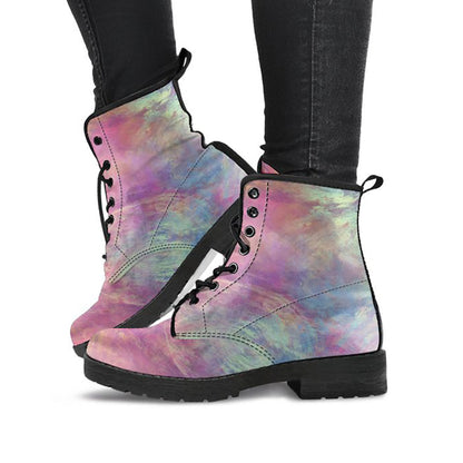 Colorful Pastel Abstract Womens Boots, Fashion Combat Boots, Vegan Leather Boots, Custom Shoes, Custom Boots, Cool Shoes