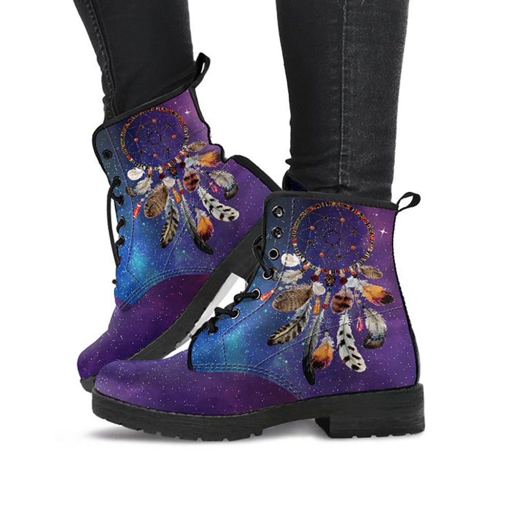 Blue & Purple Boho Dream CatcherWomens Boots, Fashion Combat Boots, Vegan Leather Boots, Custom Shoes, Custom Boots, Cool Shoes