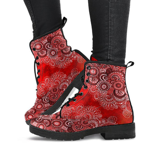 Red Pailsey Mandala Decor Womens Boots