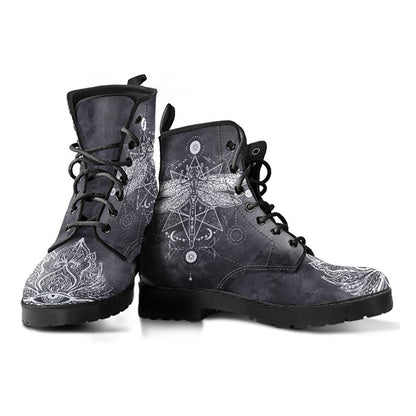 Grey Boho Dragonfly Lotus Womens Boots