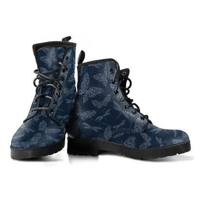 Dark Dragonflies & Butterflies Womens Boots, Printed Custom Shoes, Women's Boots, Vegan Leather Combat Boots, Classic Boot, Lace Up Boot , Casual Boots Women