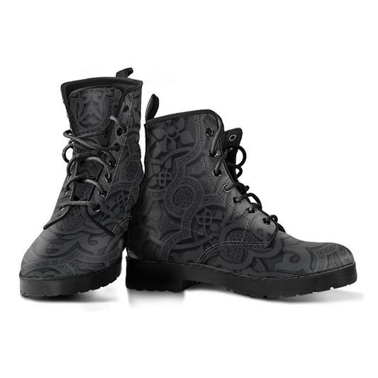 Dark Brown Decor Womens Boots, Printed Custom Shoes, Women's Boots, Vegan Leather Combat Boots, Classic Boot, Lace Up Boot , Casual Boots Women