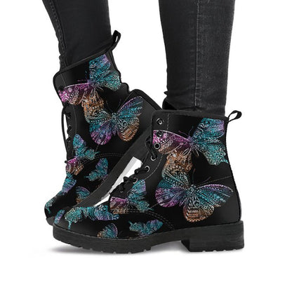 Boho Butterflies Womens Boots, Fashion Combat Boots, Vegan Leather Boots, Custom Shoes, Custom Boots, Cool Shoes