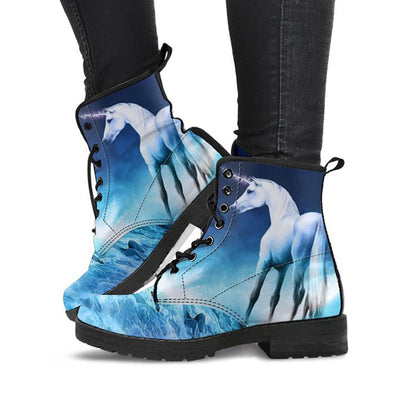 Blue Unicorn Print Women's Boots