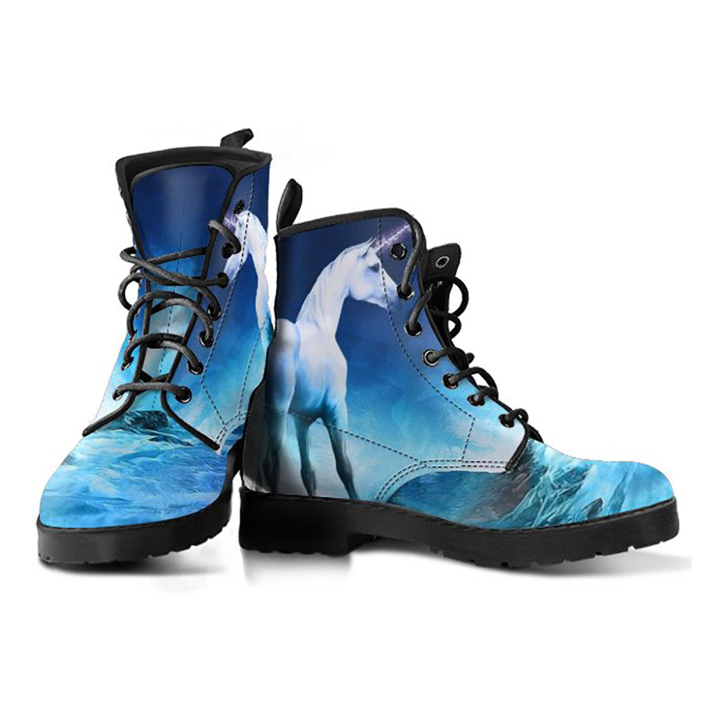 Blue Unicorn Print Women's Boots