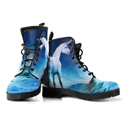 Blue Unicorn Print Women's Boots