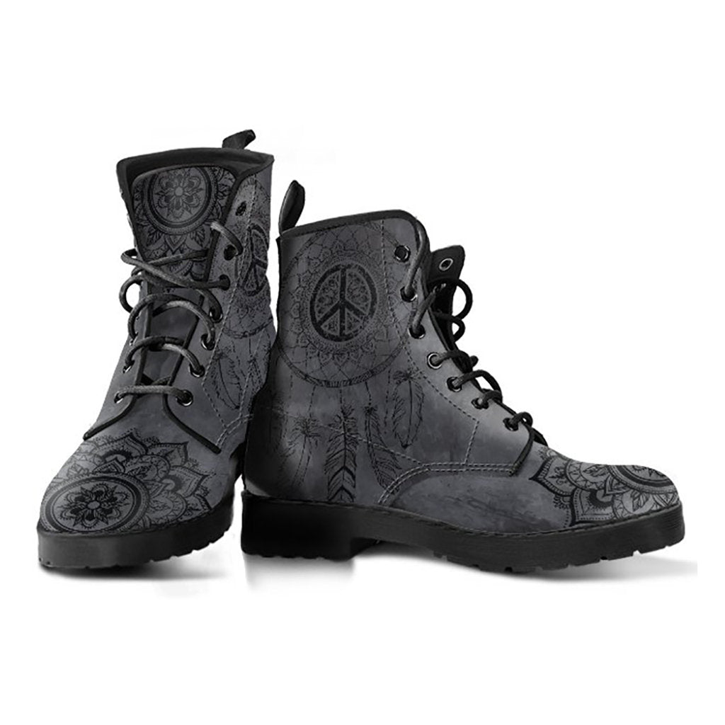 Peace sign and dreamcatcher printed boots, alternate angle