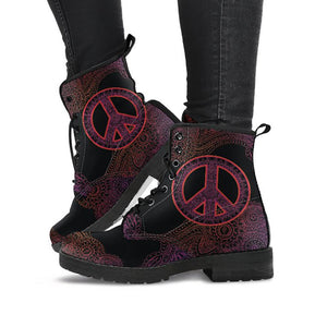 Dark Peace Sign Henna Mandala Women's Printed Boots