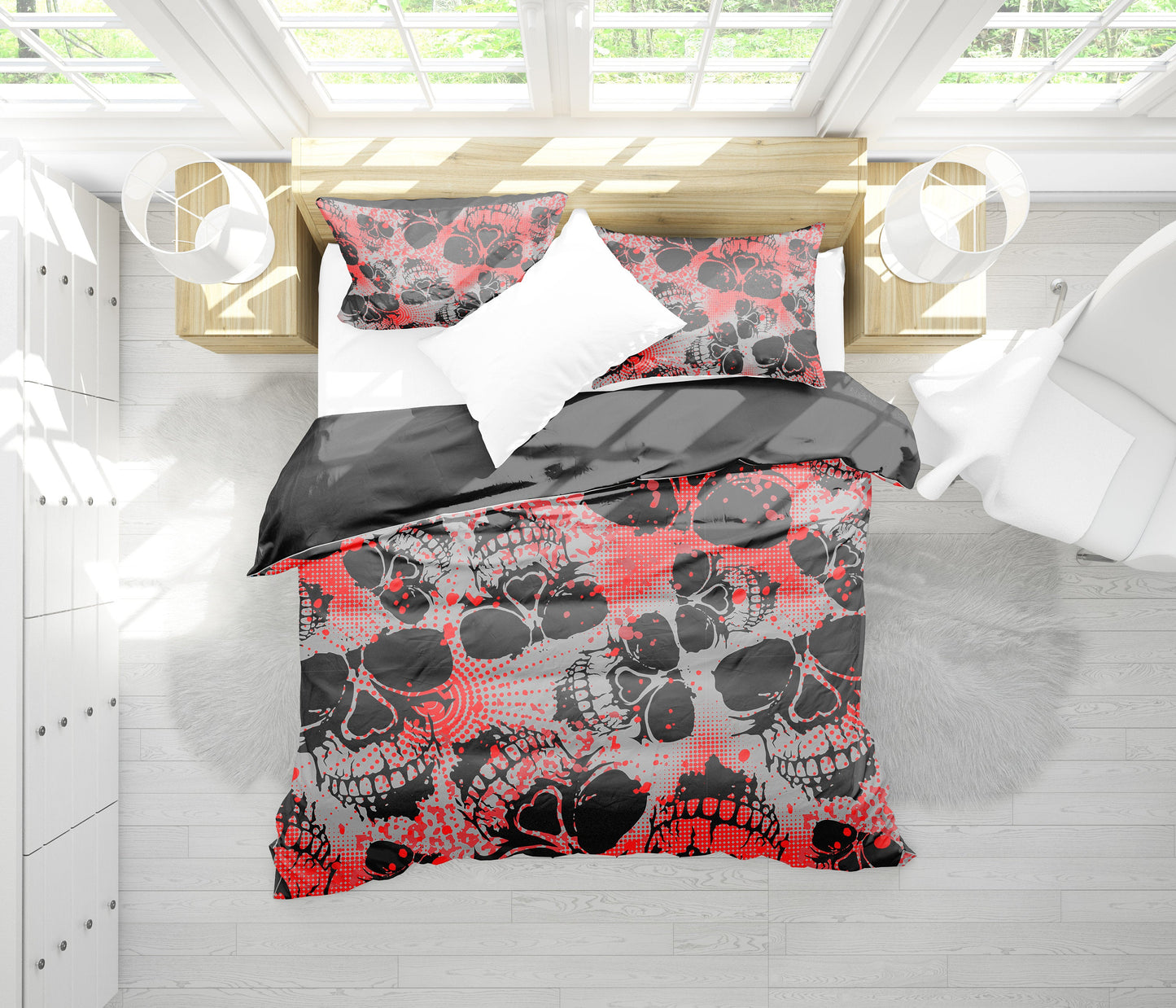Red Skulls Bedding Set