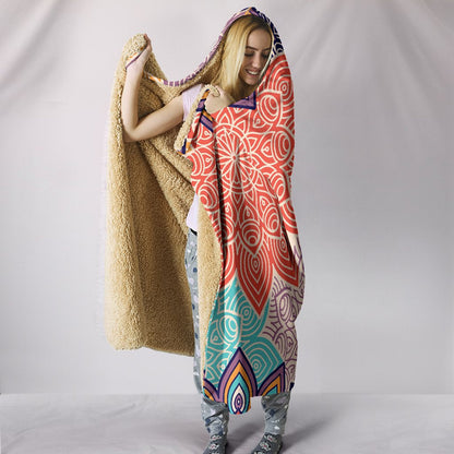 Colorful Floral Mandals Hooded Blanket