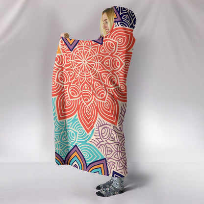 Colorful Floral Mandals Hooded Blanket