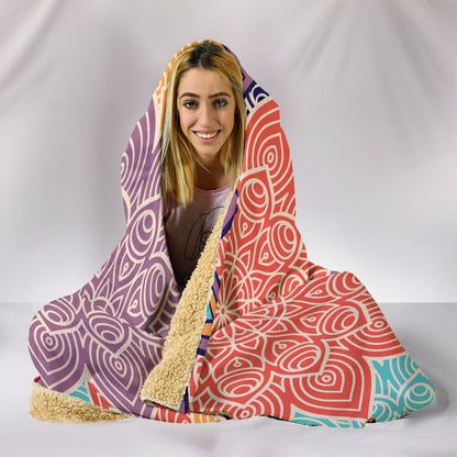 Colorful Floral Mandals Hooded Blanket