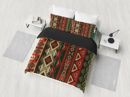 Red & Brown Boho Aztec Bedding Set