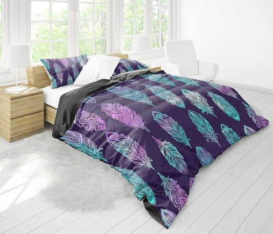 Pink & Purple Neon Feathers Bedding Set