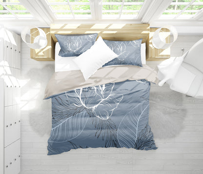 Grey Floral Outline Bedding Set