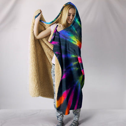 Colorful Neon Black Tie Dye Hooded Blanket
