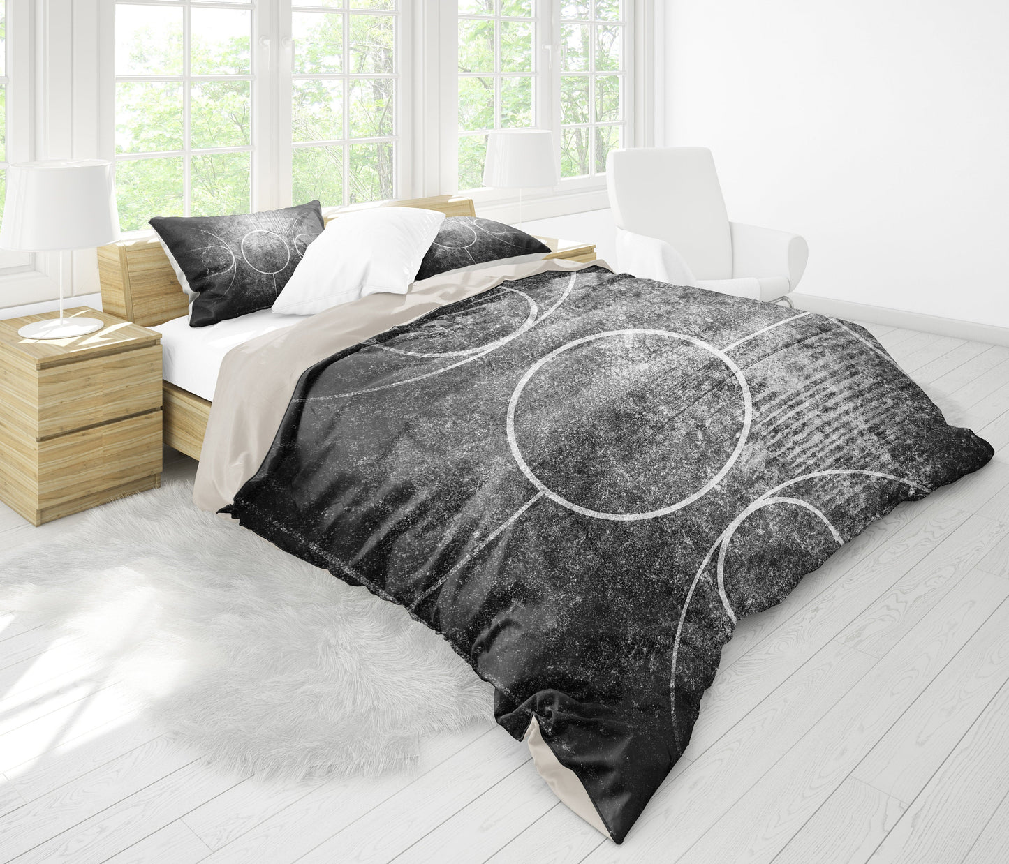 Black & White Grunge Basketball Court Bedding Set