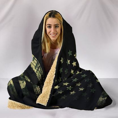 Army Green Camouflage American Flag Hooded Blanket