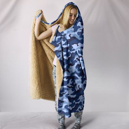 Blue Camouflage Hooded Blanket