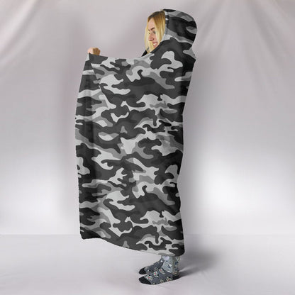 Grey Camouflage Hooded Blanket