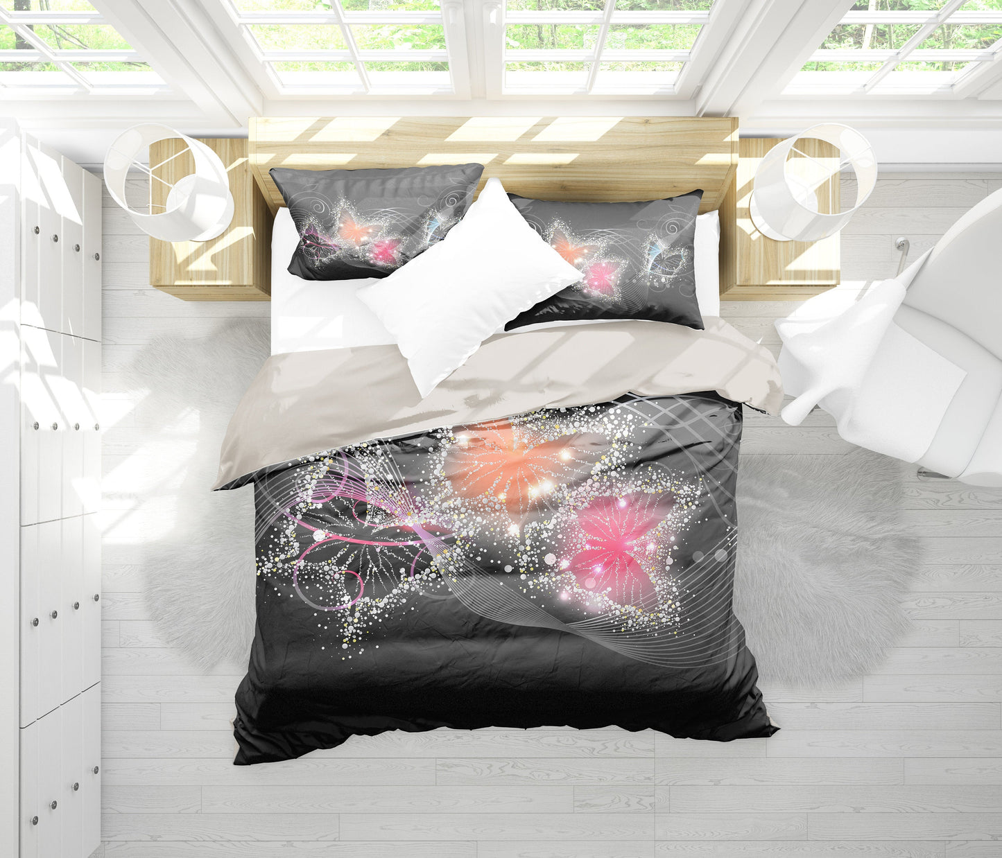 Colorful Sparkling Butterflies Bedding Set