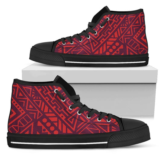 Red Tribal Polynesian High Top Shoes