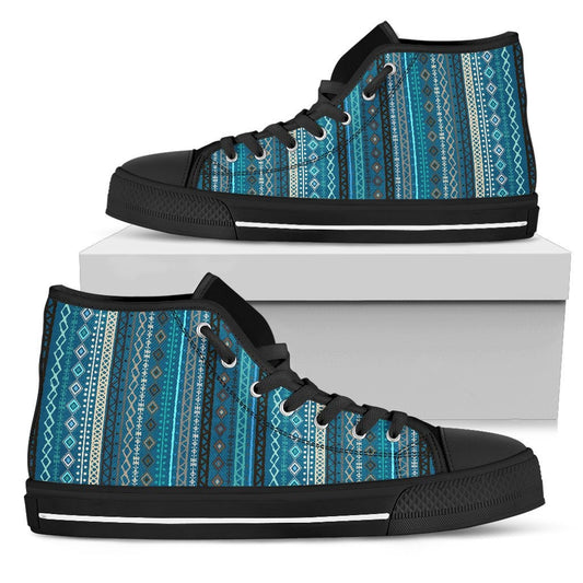 Light Green Teal Boho Stripes High Top Shoes