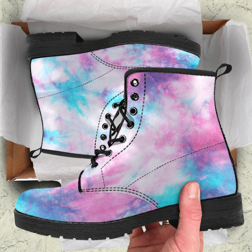 Blue & Pink Cotton Candy Womens Boots, Fashion Combat Boots, Vegan Leather Boots, Custom Shoes, Custom Boots, Cool Shoes