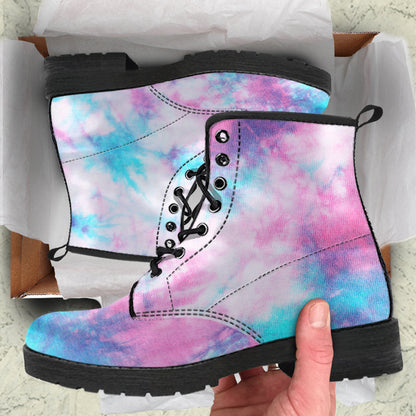Blue & Pink Cotton Candy Womens Boots, Fashion Combat Boots, Vegan Leather Boots, Custom Shoes, Custom Boots, Cool Shoes