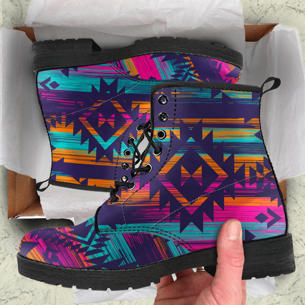 Colorful Boho Aztec Streaks Womens Boots