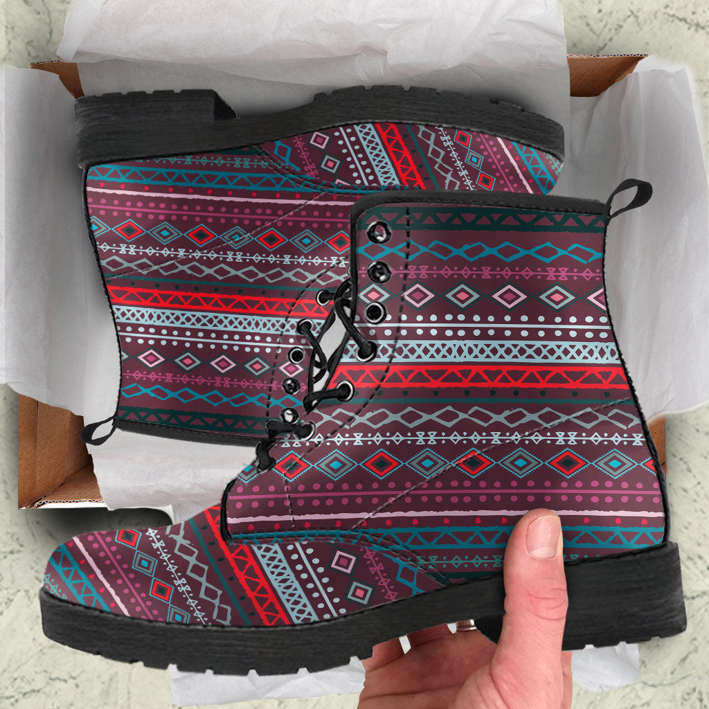 Red Boho Stripe Womens Boots