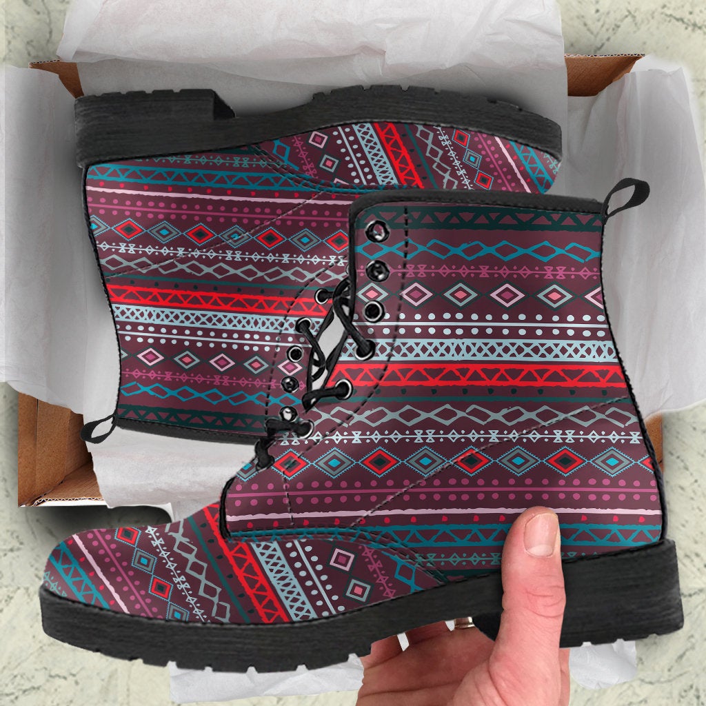 Red Boho Stripe Womens Boots